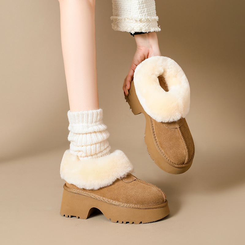 여성용 인어 두꺼운 밑창 부츠 2024 겨울 새 스타일 벨벳 두꺼운 겉옷 면 슬리퍼 따뜻한 스노우 부츠 면화