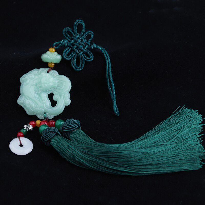 Green Jade Access Ping An Buckle Pixiu Buddha Car Pendant Tassel Chinese Knot Car Car Fu Decoration Supplies