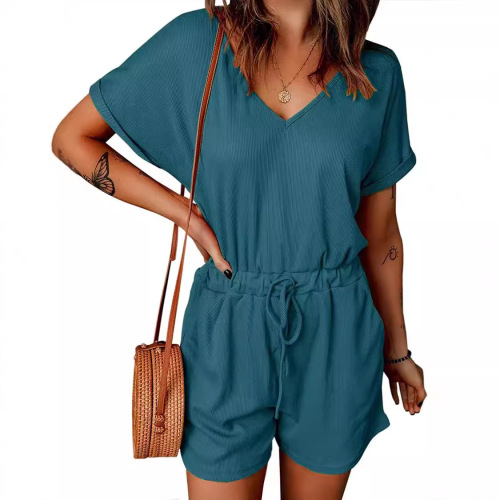 Women's Summer European and American Fashion Hot Selling Casual V-Neck Flared Sleeve Pocket Bodysuit