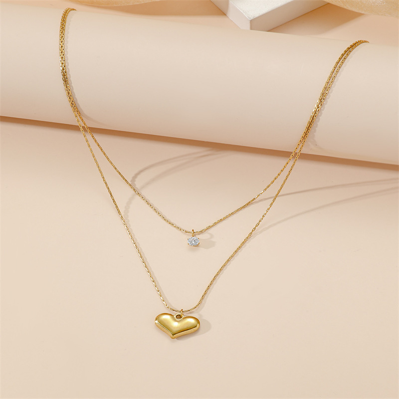 Fashion Heart Shape Titanium Steel Plating Layered Necklaces 1 Piece