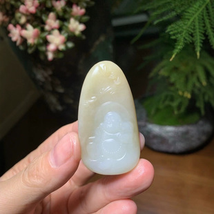 Jin Yu Tang Xinjiang Hetian jade Maitreya Buddha fat powder rich and delicate as fat carved Maitreya Buddha Fuer double hanging