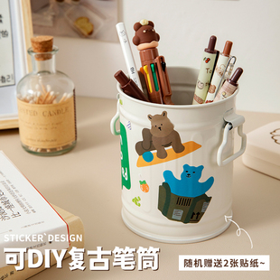 Three-year Class Two Wrought Iron Vintage Pen Container Large Capacity Advanced Sense Light Luxury Office Desktop Storage Box Multi-function
