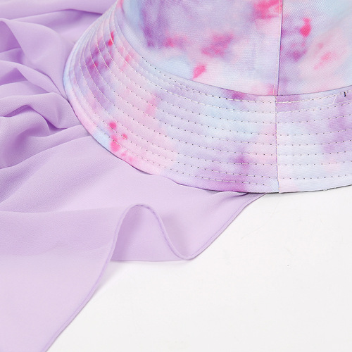Cross-border new fashion set scarf, solid color chiffon and tie-dyed fisherman hat in one 2-piece scarf hat wholesale
