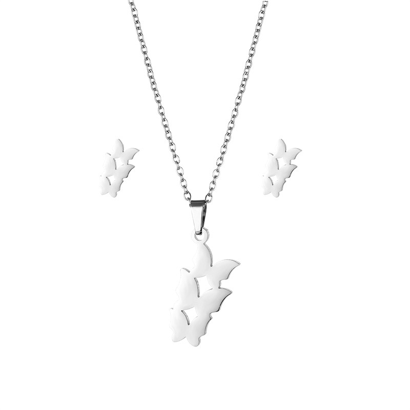 Womenu0027S Simple Style Butterfly Stainless Steel Titanium Steel Pendant Necklace Jewelry Sets