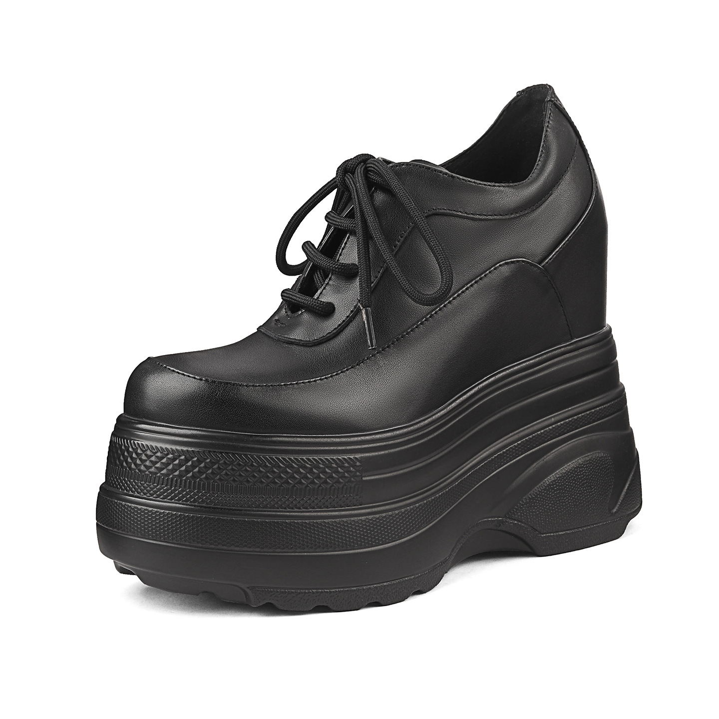 Giày sneaker nữ chunky đế dày da bò tăng chiều cao phong cách thể thao — Màu đen, Màu trắng