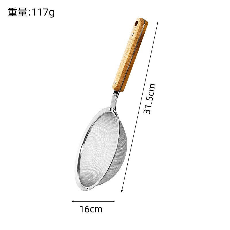 Colador de acero inoxidable 304 mango de madera anti-escaldado filtro de harina cuchara de escoria de aceite rejilla de aceite de cocina doméstica