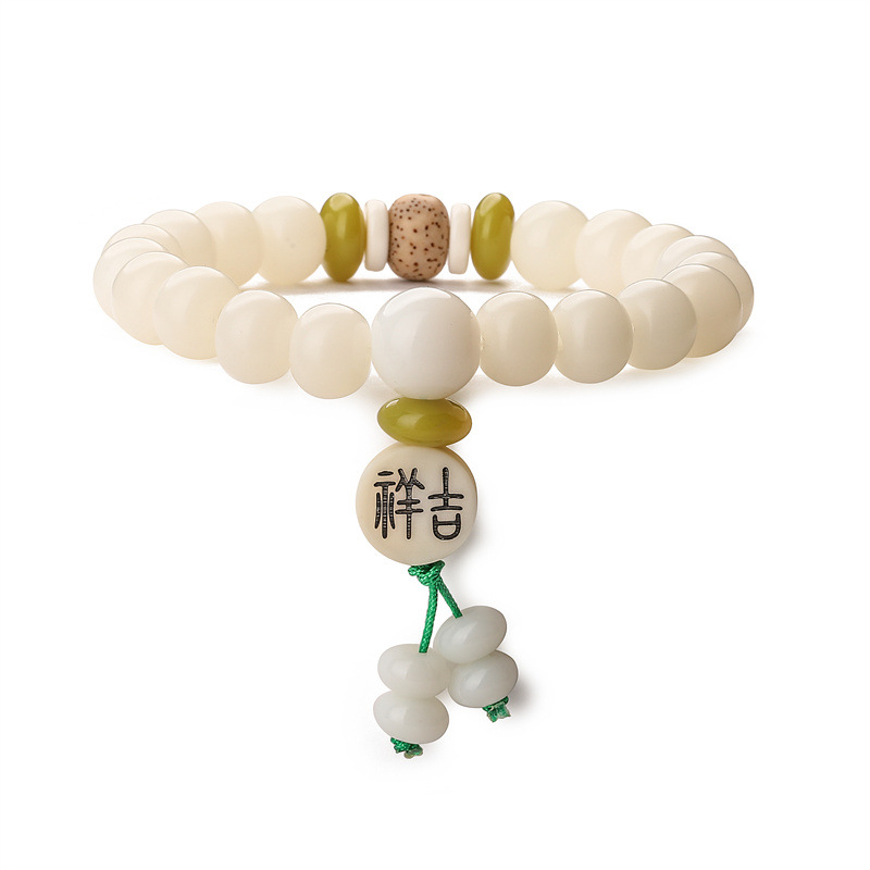 Pulsera de cuentas de raíz de bodhi de jade blanco al por mayor flor de bodhi de jade blanco loto Buda cuentas rosario bodhi pulsera joyas escénicas