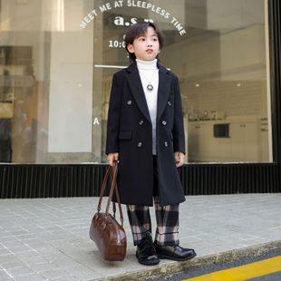 Autumn 2024 New Boys' Korean Style Trenchcoat Children's Wear Long Suit Fashionable Style Coat Children's Wear Double-breasted Wool Coat