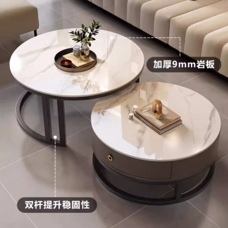 Mesa de centro redonda de pizarra de roca, sala de estar, hogar 2024, nuevo apartamento pequeño, minimalista, ligero, lujo, sensación de alta gama