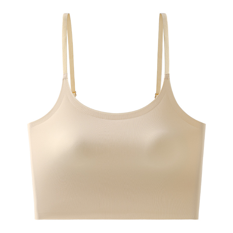 Chaleco de cinturón de primavera y verano femenino sin anillo de acero con cojín de pecho fijo no correr taza hermosa espalda transpirable color sólido sin usar sostén