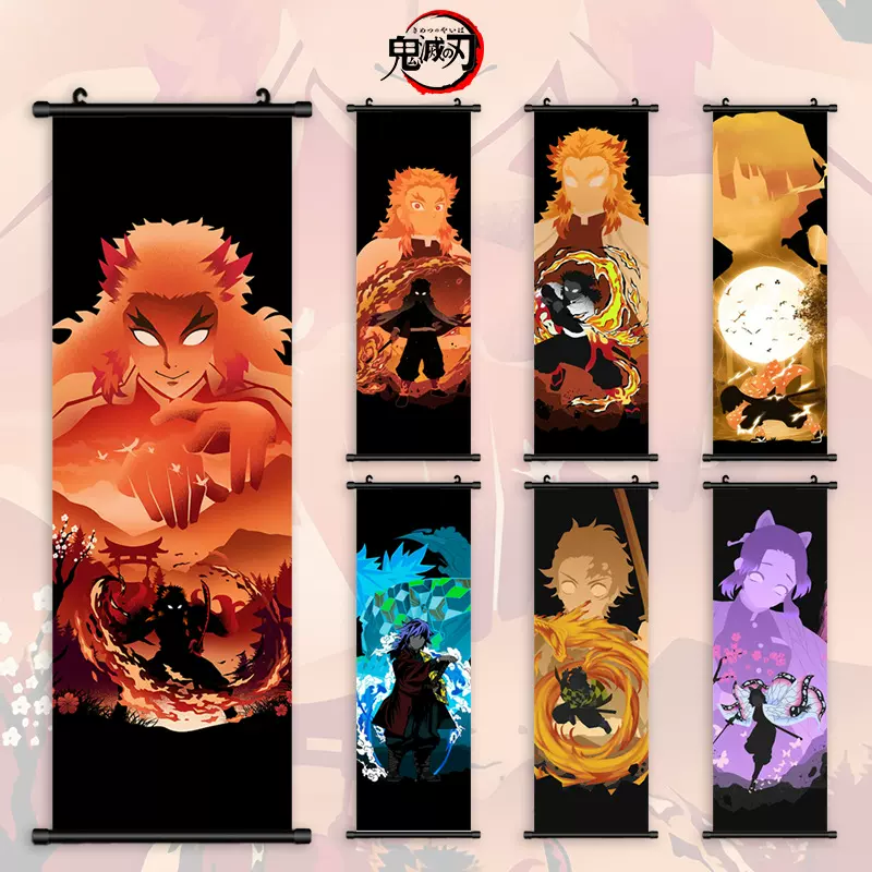 卡通动漫热销挂轴画鬼灭之刃人物挂画现代客厅卧室艺术帆布装饰画