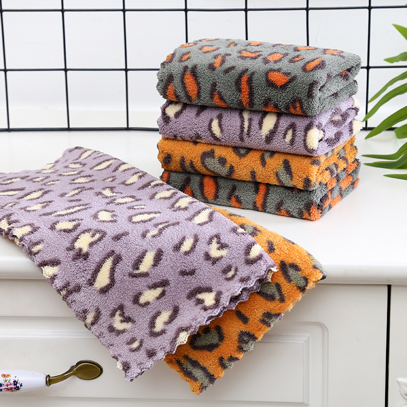 Coral Fleece Leopard Print Small Square Face Wipe Household Soft Absorbent Kitchen Daily-use Towel Cleaning Wet and Dry Dish
