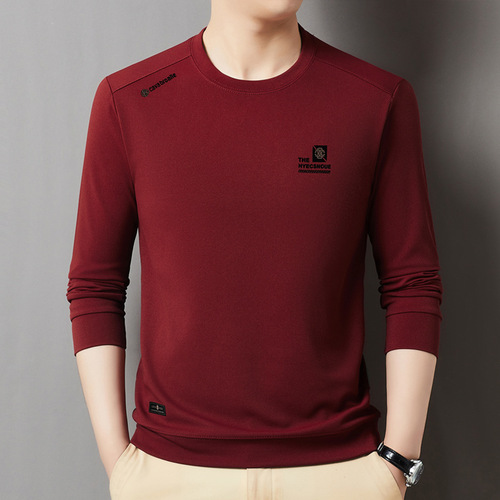 2025 Spring New Arrival Men's Casual Loose-Fit Crewneck Pullover Long-Sleeve T-Shirt – Made from Pure Cotton