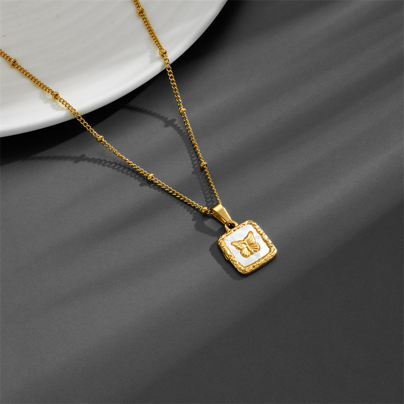 Acrylic Inlay Material Pendant Necklace Classification PVD Coated Real Gold Plated 18K Gold Rose Butterfly Titanium Steel Elegant Waterproof Non Tarnish Titanium Steel Pendant Necklace