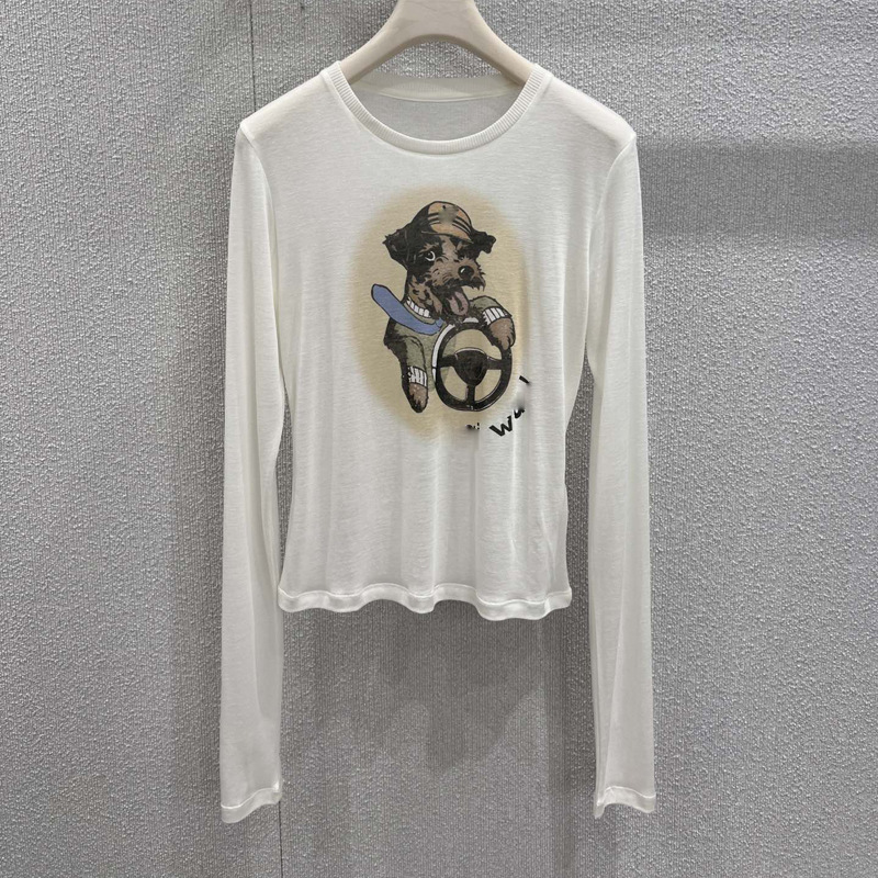 卡通狗狗印花圆领长袖T恤 俏皮减龄修身百搭轻薄上衣早秋 ZT62831|undefined