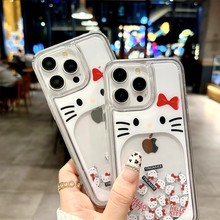 佛山工厂滑片HelloKittyKT猫流沙苹果15手机壳iPhone16女跨境定制
