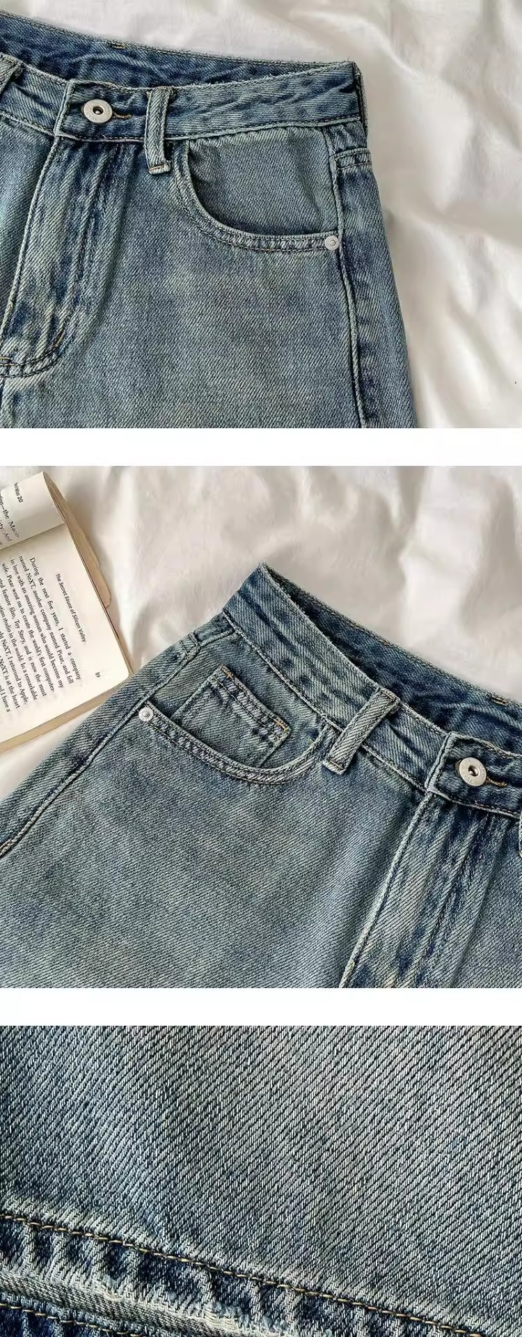 Vintage Washed High Waist Wide Leg Denim Shorts For Women – Retro Blue & Classic Blue – Plus Size S-5xl – Comfortable Cotton Mid-Length Capris_ecoleips.com