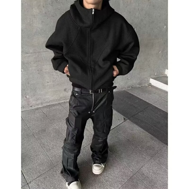 美式连帽外套重磅卫衣男春秋新款加肥加大码开衫百搭高街情侣帽衫|undefined