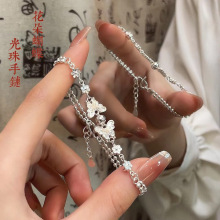 足银990蝴蝶花朵银手链女纯银双层圆珠手链感新中式国风礼物