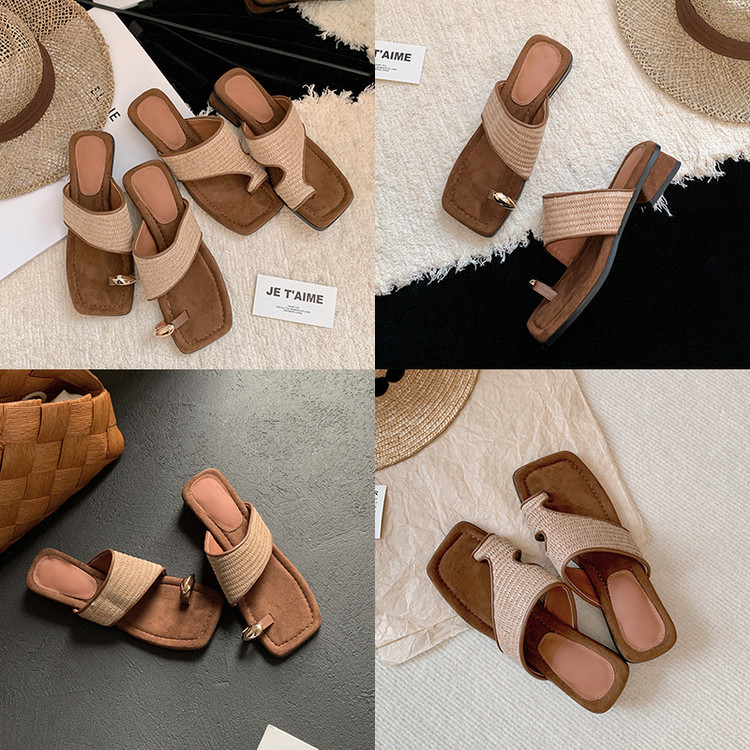 Dép sandal xỏ ngón nữ gót vuông mũi vuông phối màu thời trang — Kiểu dây buộc, Phong cách đơn giản chi tiết 9