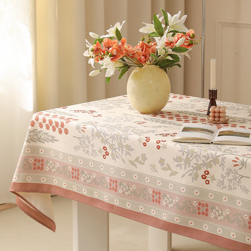 2024 New Year's Dining Table Decorations Iden Garden Faux Linen Tablecloth Plant and Flower Printed Table Cover Table Cloth