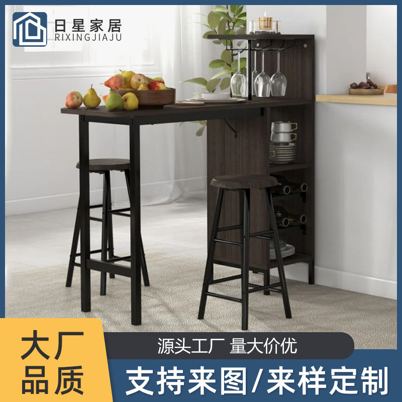 Cross-Border Industrial Style Bar Table Home Living Room Wall Small Bar Bar Milk Tea Shop Iron Solid Wood High Table