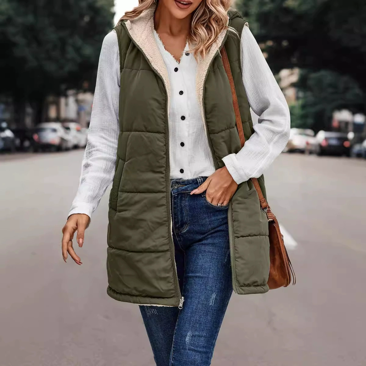  Colored down jacket with hood, double-sided vest, cardigan, 2023, European style, slim fit