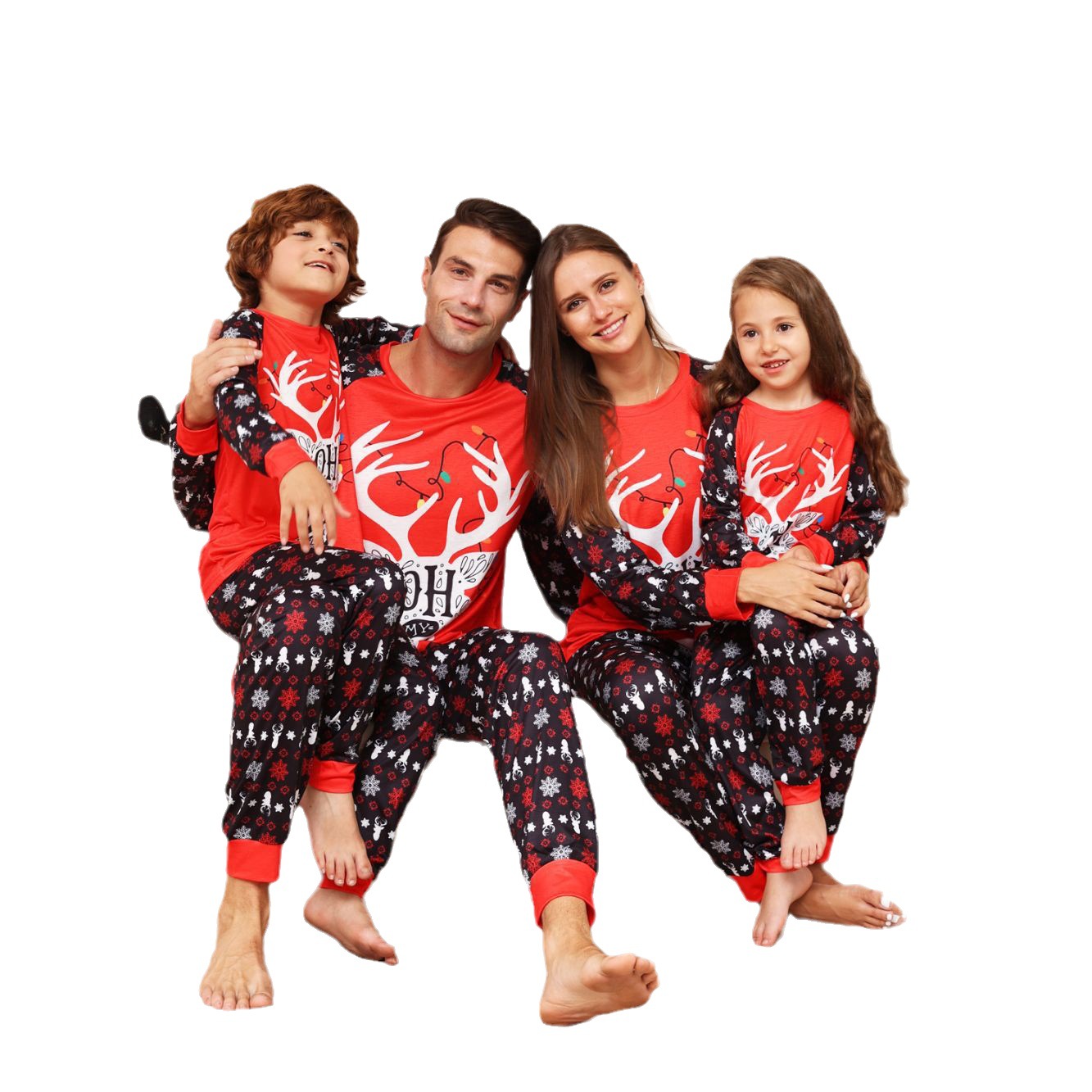 Kerst familiekleding letter Sneeuwvlok Hert Kerst familiekleding bedrukte pyjama voor thuiskleding_voghion.com