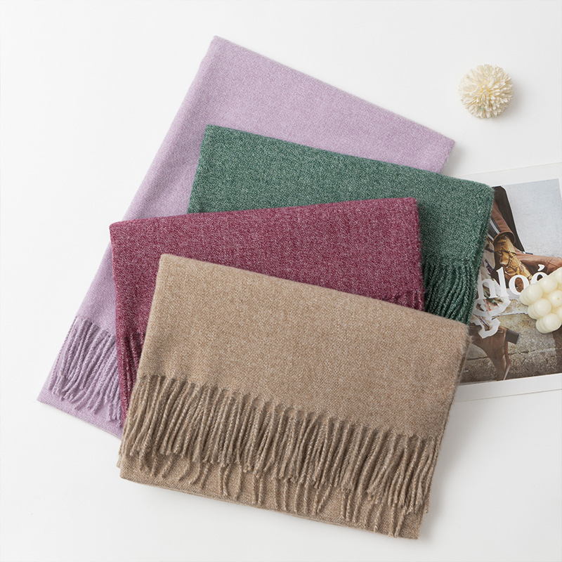 Bufanda ancha de cachemir para mujer, estilo chal de invierno de alta calidad, color liso con bordado floral, cálida para dama