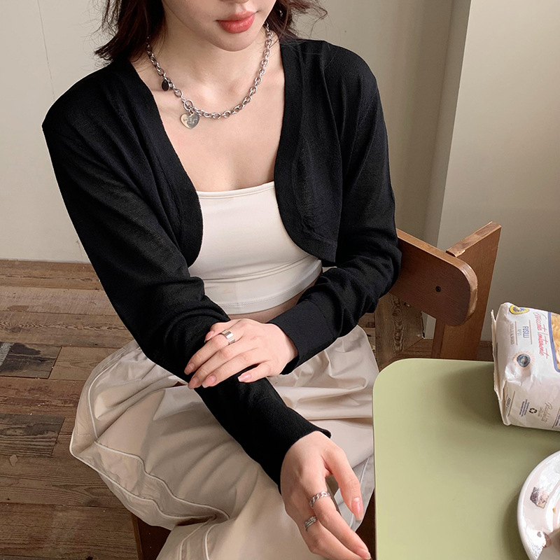 Ropa de protección solar de las mujeres primavera y verano de punto Delgado cardigan de seda de hielo de punto exterior chal con tirantes falda blusa abrigo