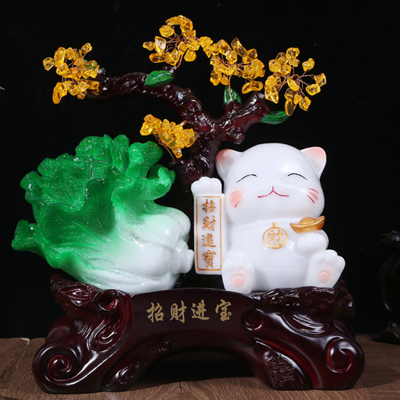 招财猫开业送礼大白菜摆件店铺做生意玉大白菜老板办公桌装饰品