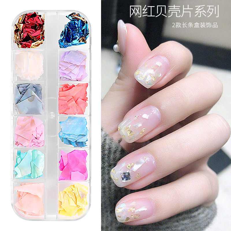 A and her nail art shell stone jewelry 12 color Net red Japanese ultra-thin natural shell gold and silver foil cross-border wholesale