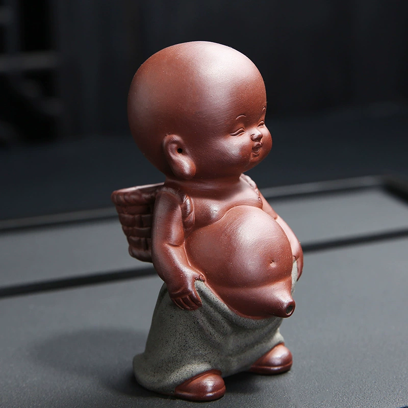Чайная фигурка из пурпурной глины «мальчик-писака», 7,8×7×14 см, смена цвета, смола/керамика