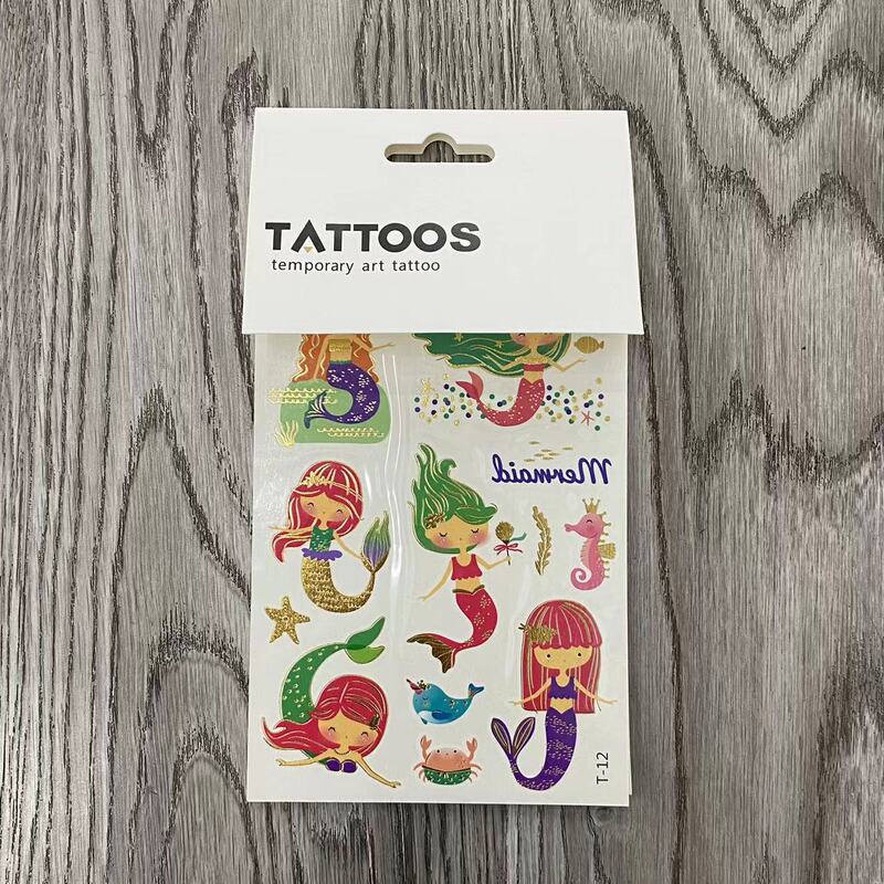 Colorful Gold Silver Female Fashion Small Animal Mermaid Design Sticker Glitter Metal Waterproof Tattoo Sticker Temporary