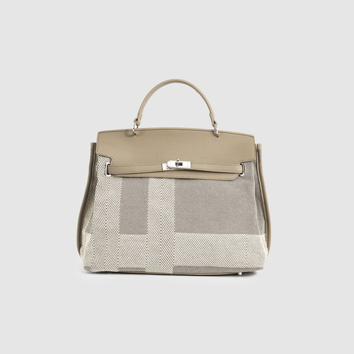 Kelly Bag Soft Leather Tote Bag Women's 2024 New Large Capacity Canvas Splicing Commuting Shoulder Handbag Birkin Bag