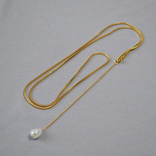 Fashion OL Autumn/Winter Long Square Snakelike Chain Copper Plated Gold Simple Elegant Double Layer Overlapping Strap Personalized Sweater Chain Necklace