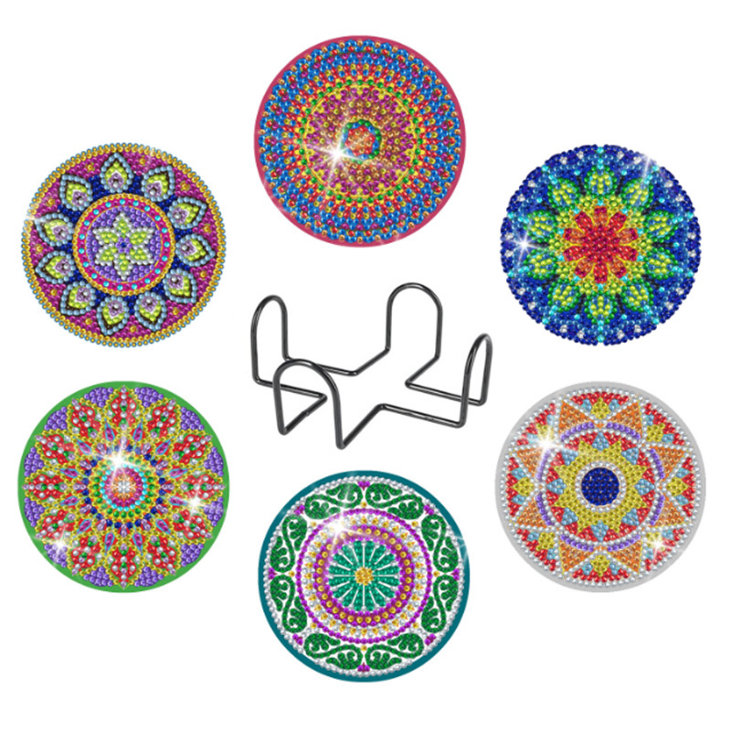 Personalizada taza de pintura de diamante transfronteriza almohadilla de taza de diamante redonda almohadilla mandala perimetral de pintura de diamante DIY