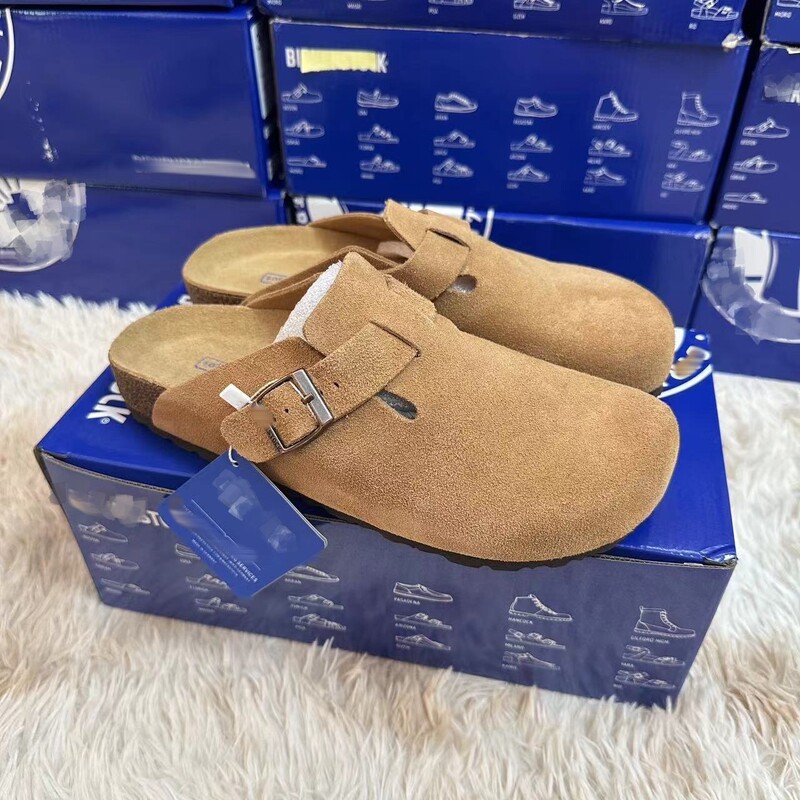 Foreign Trade Bk Birkenstock Shoes Full Cowhide Cork Sole Half-Pack Thick-Soled Sandals Birkenstock Shoes for Men and Women Same Source Bag