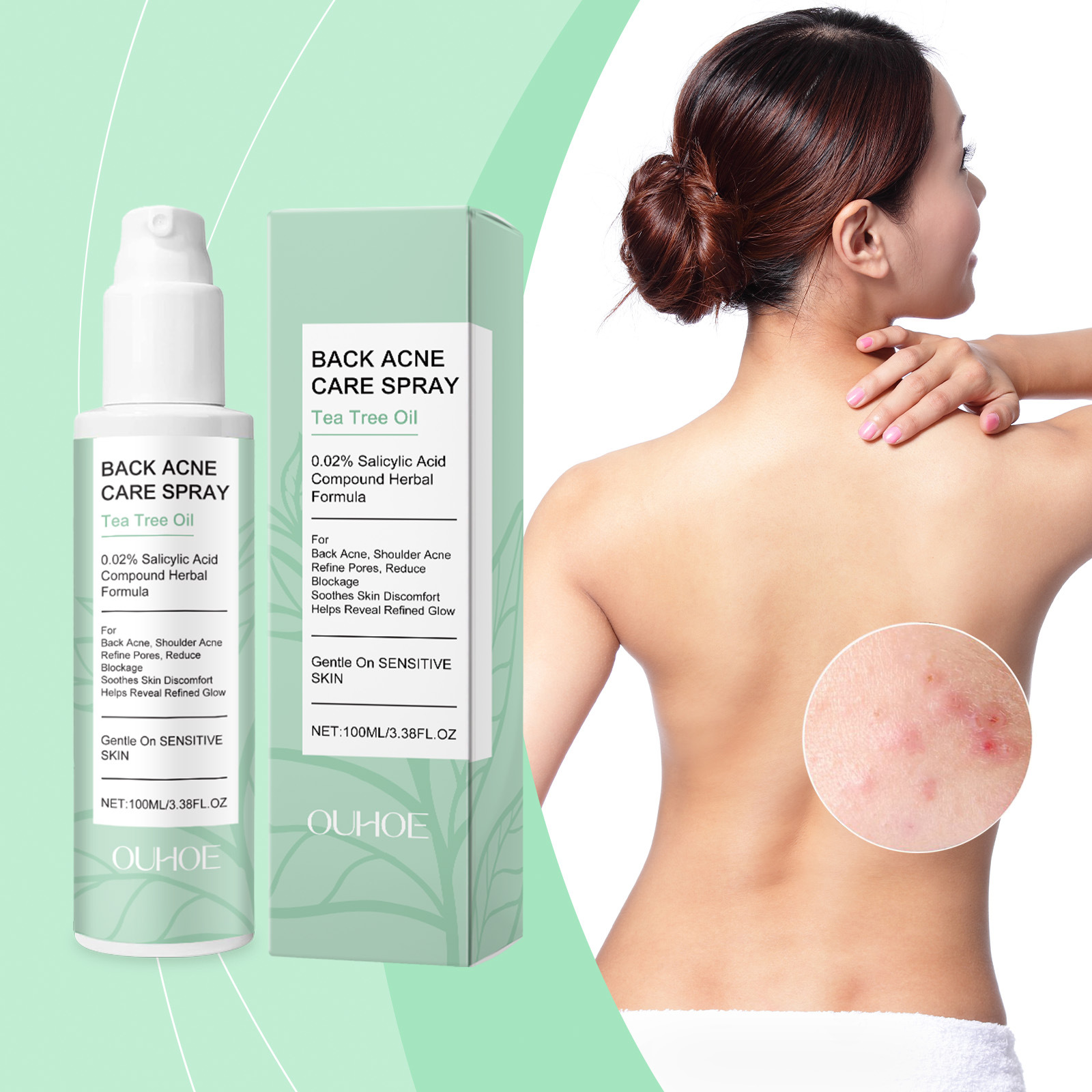Ouhoe Body Back Care Spray Smooth and Moisturizing, Gentle Ingredients Care for the Whole Body Skin Care Spray