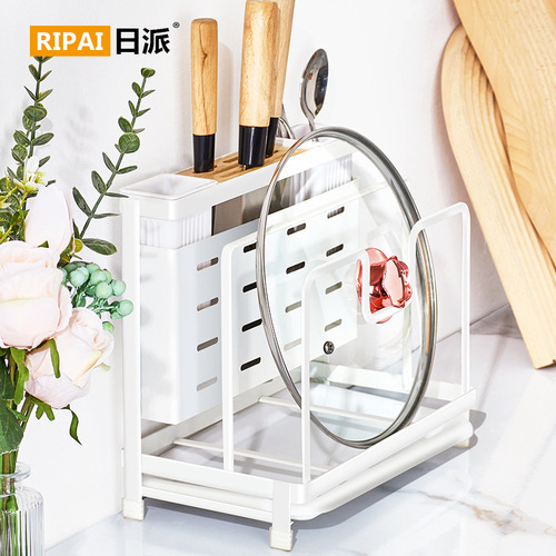 Japanese kitchen cutting board storage rack multi-functional knife holder chopstick cage integrated storage knife chopping board pot lid drain rack