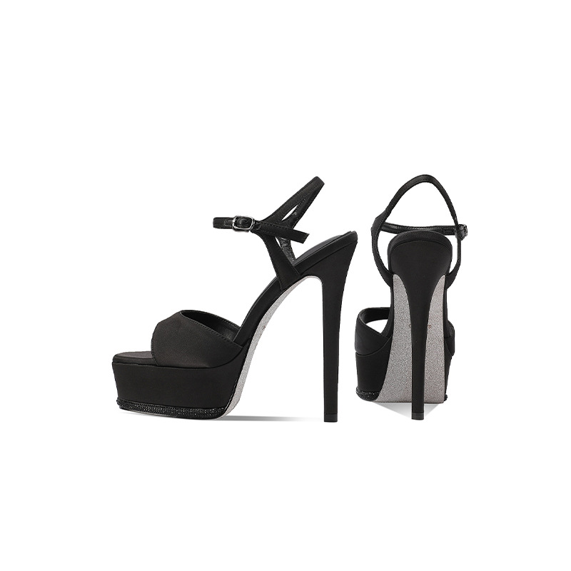 Sandal cao gót nữ hở mũi đính đá gót nhọn 12 cm và 14 cm — Bạc (14)