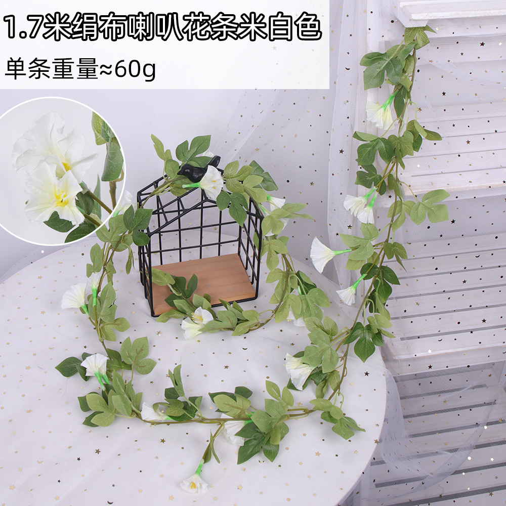 Gloria de La Mañana artificial ratán interior techo tubo sinuoso decoración al aire libre cerca artificial tela seda trompeta flor
