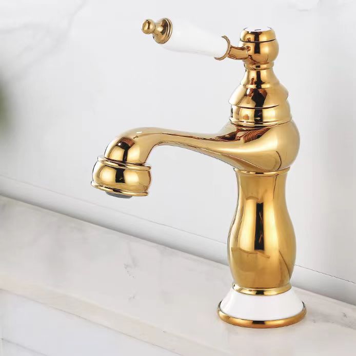 Retro europeo de cobre un solo mango lavabo lavabo grifo lavabo oro francés lavabo grifo frío y caliente
