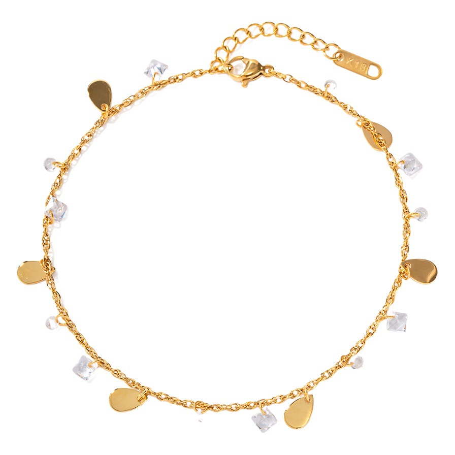 Europeo y americano INS18K oro Acero inoxidable cristal transparente colgante gota de agua pieza borla tobillera titanio acero no-desvanecimiento tobillera