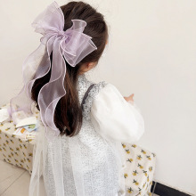 新款韩系甜美可爱公主风三层飘纱蝴蝶结儿童顶夹压夹发饰头饰