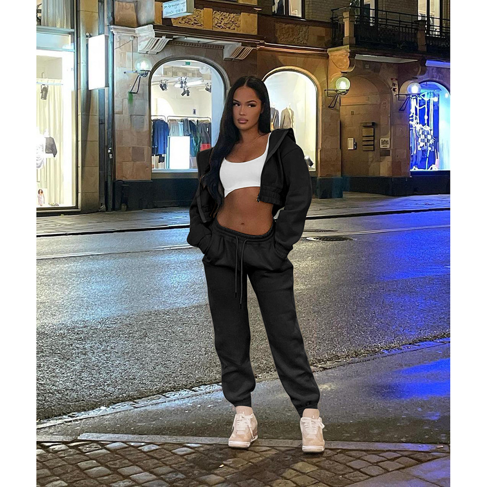 Women's Jacket Padded Sweatshirt Hooded Casual Sweatshirt Two Piece Set_voghion.com