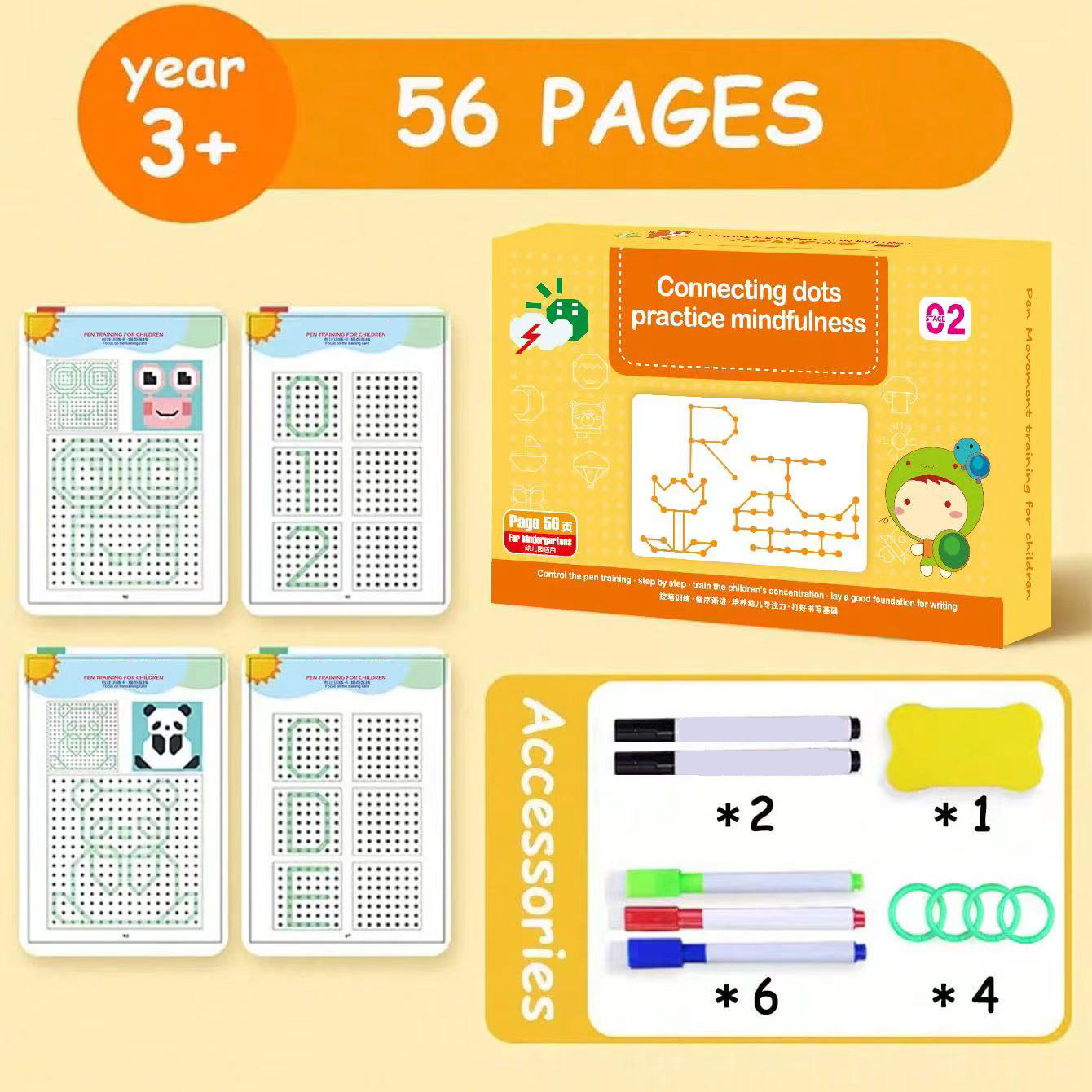 Libro de entrenamiento de control del lápiz para jardín de infantes, libro de papel borrable, tarjetas de práctica de escritura básica para la educación temprana de niños divertidas