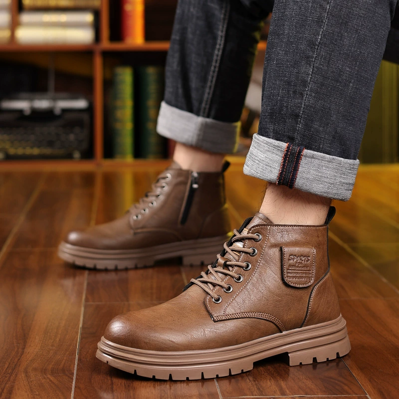 Мужские зимние сапоги на меху (Мартенсы), натуральная кожа, британский стиль, тёплые