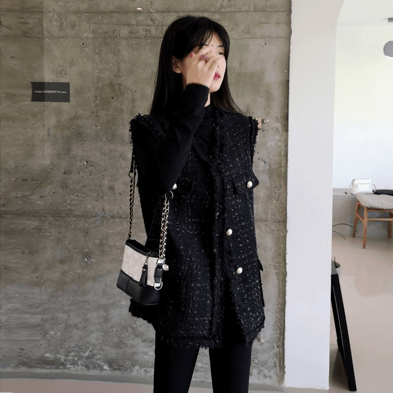 Korean style spring and autumn 2026 new Chanel-style vest for women, versatile, slimming, loose casual style jacket/vest.