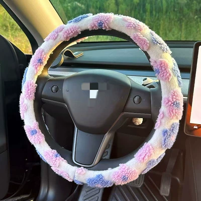 Warm Jacquard Plush Flower Winter – Steering wheel cover - jacquard-plush-purple-grips-38cm